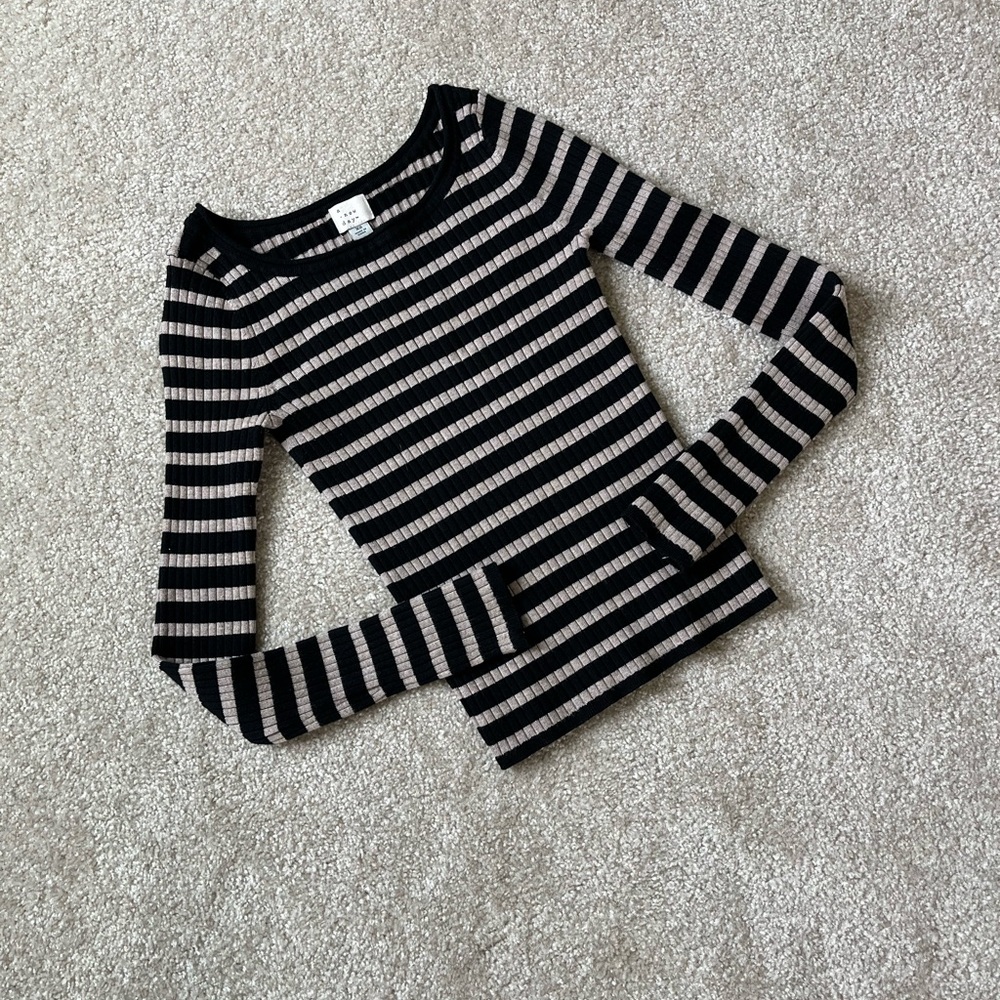 A New Day Women’s Black and Tan Ribbed Sweater Top Size XS NWOT